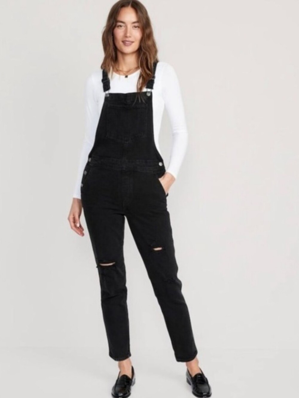 Old Navy Black Distressed Denim Women's Overalls